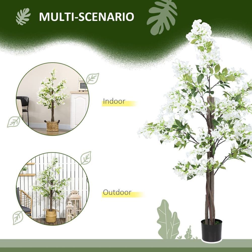 image-HOMCOM Potted Artificial Plants Honeysuckle Flower for Indoor Outdoor, White