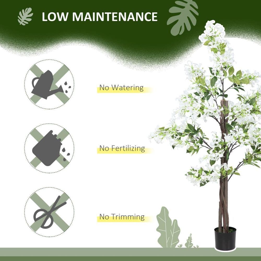 image-HOMCOM Potted Artificial Plants Honeysuckle Flower for Indoor Outdoor, White