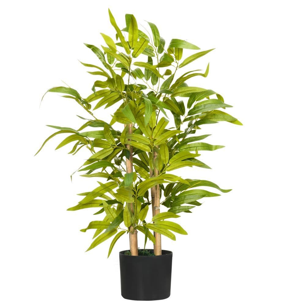 image-HOMCOM Potted Artificial Plants Bamboo Tree for Desk Indoor Outdoor, 60cm