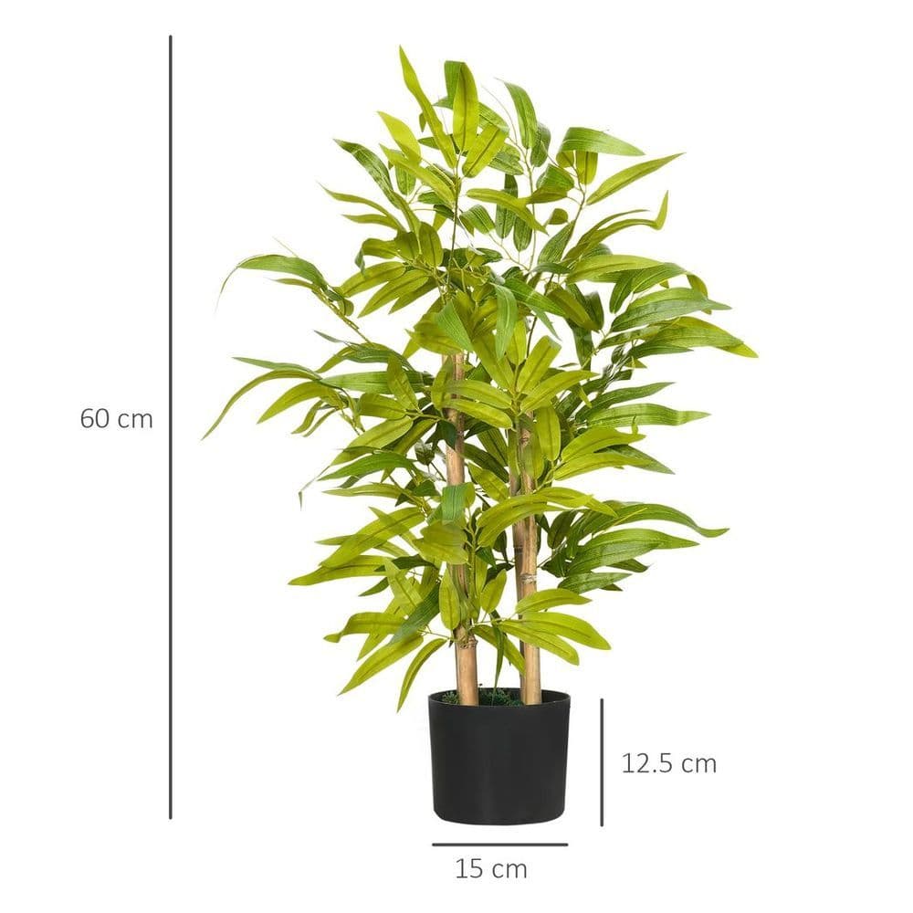 image-HOMCOM Potted Artificial Plants Bamboo Tree for Desk Indoor Outdoor, 60cm