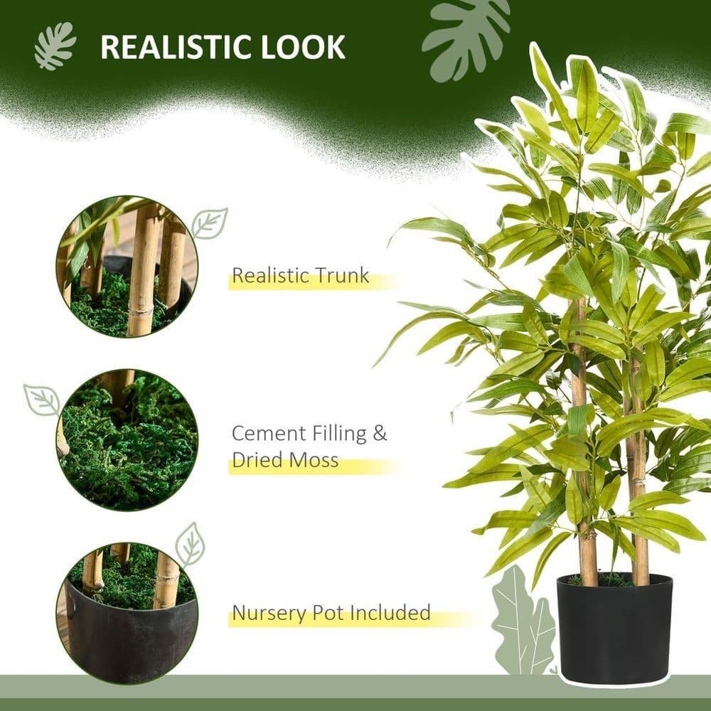 image-HOMCOM Potted Artificial Plants Bamboo Tree for Desk Indoor Outdoor, 60cm