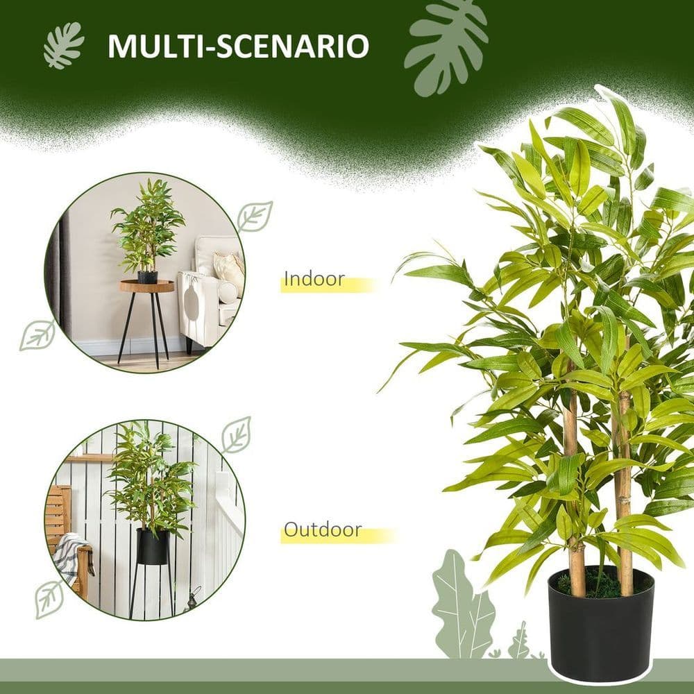 image-HOMCOM Potted Artificial Plants Bamboo Tree for Desk Indoor Outdoor, 60cm
