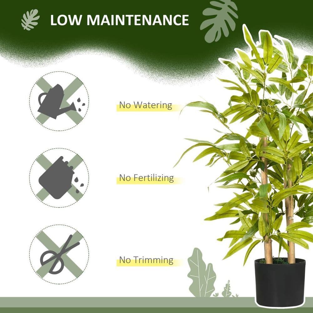 image-HOMCOM Potted Artificial Plants Bamboo Tree for Desk Indoor Outdoor, 60cm