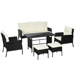 image-Outsunny Rattan Garden Furniture Sofa Set, 2 Armchairs 2 Footstools Table White