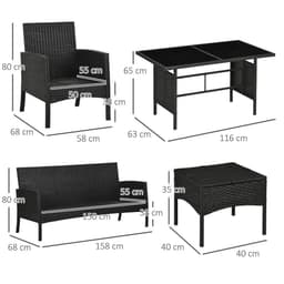 image-Outsunny Rattan Garden Furniture Sofa Set, 2 Armchairs 2 Footstools Table White