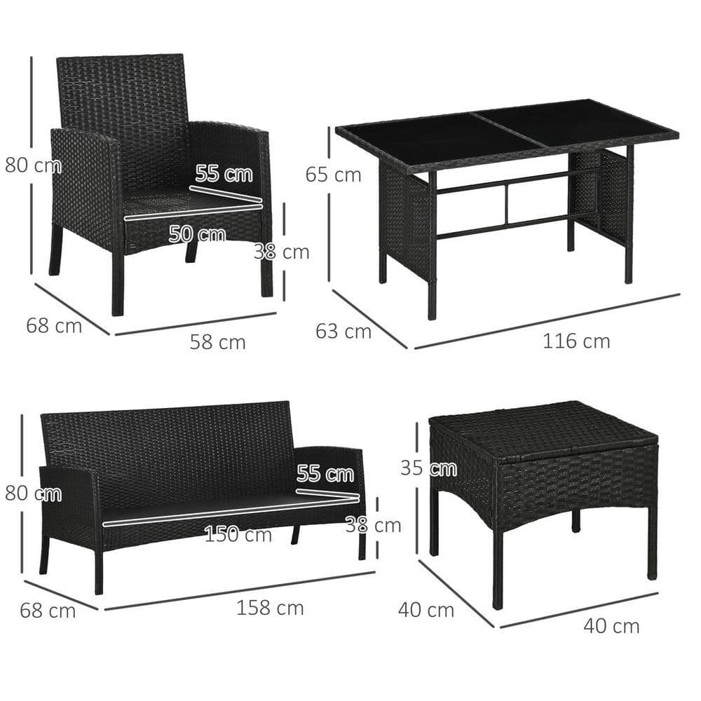 image-Outsunny Rattan Garden Furniture Sofa Set, 2 Armchairs 2 Footstools Table White