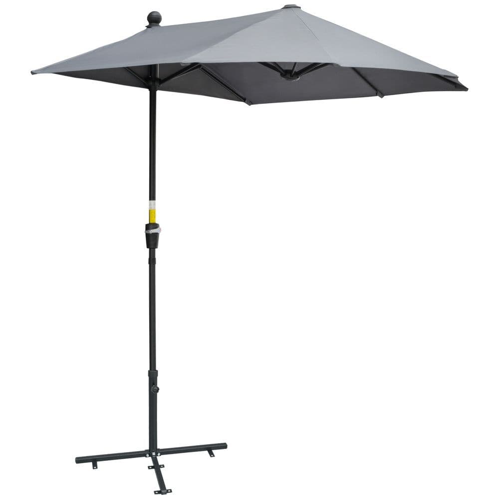 image-Outsunny 2m Half Garden Parasol Market Umbrella w/ Crank Handle, Base Dark Grey