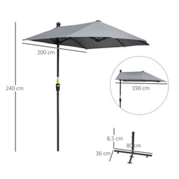 image-Outsunny 2m Half Garden Parasol Market Umbrella w/ Crank Handle, Base Dark Grey