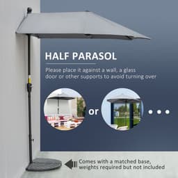 image-Outsunny 2m Half Garden Parasol Market Umbrella w/ Crank Handle, Base Dark Grey