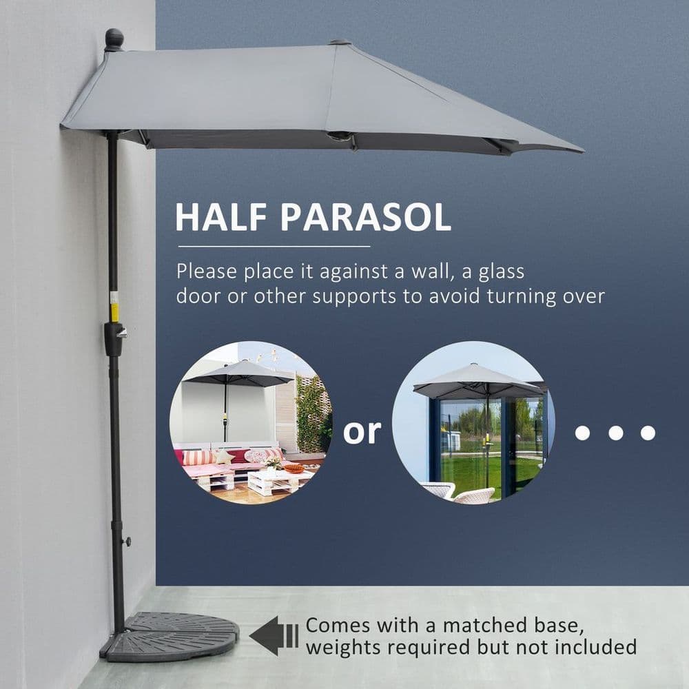 image-Outsunny 2m Half Garden Parasol Market Umbrella w/ Crank Handle, Base Dark Grey