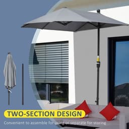 image-Outsunny 2m Half Garden Parasol Market Umbrella w/ Crank Handle, Base Dark Grey