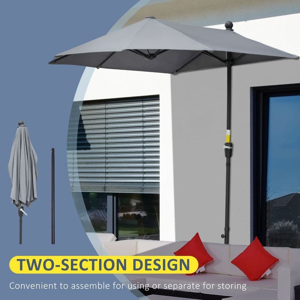 image-Outsunny 2m Half Garden Parasol Market Umbrella w/ Crank Handle, Base Dark Grey