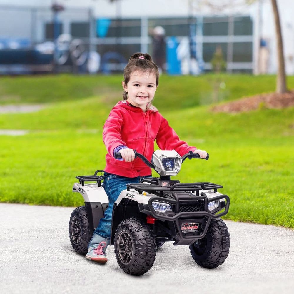 image-HOMCOM 12V Electric Quad Bike for Kids w/ LED Headlights, Music - White