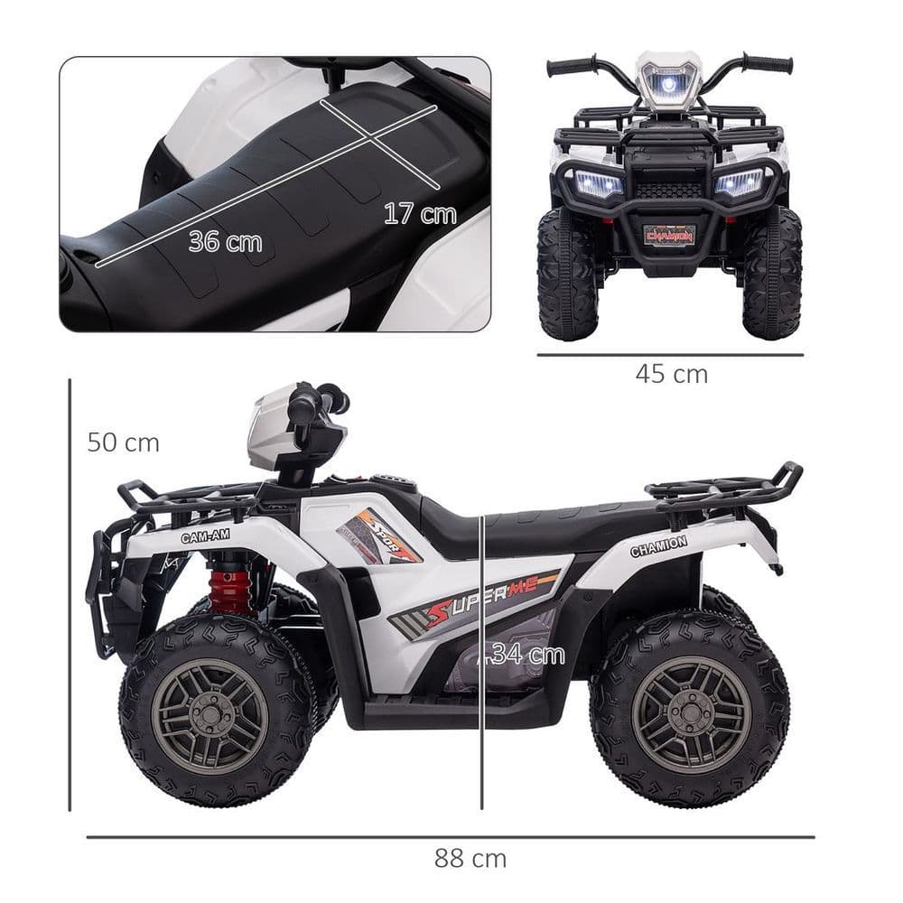 image-HOMCOM 12V Electric Quad Bike for Kids w/ LED Headlights, Music - White