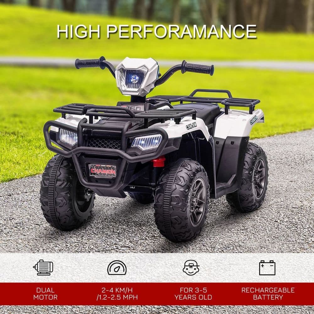 image-HOMCOM 12V Electric Quad Bike for Kids w/ LED Headlights, Music - White