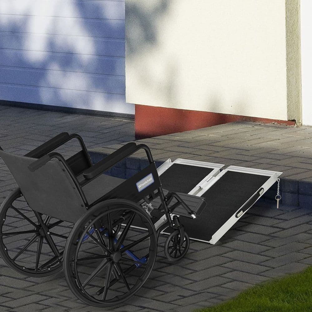 image-HOMCOM Duo Wheelchair Ramp Pushchair Mobility Assistance w/Carry Handle 72x61cm