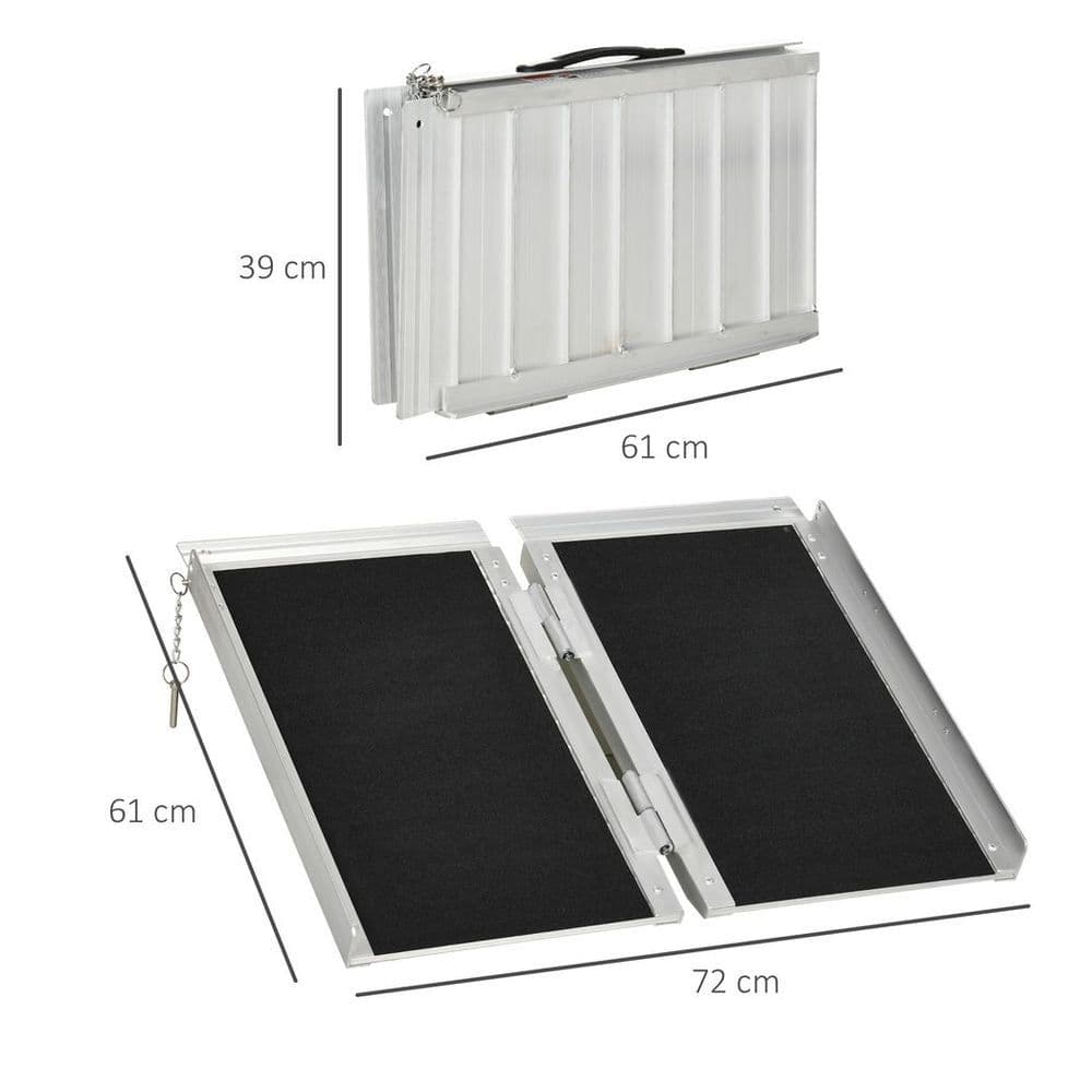 image-HOMCOM Duo Wheelchair Ramp Pushchair Mobility Assistance w/Carry Handle 72x61cm