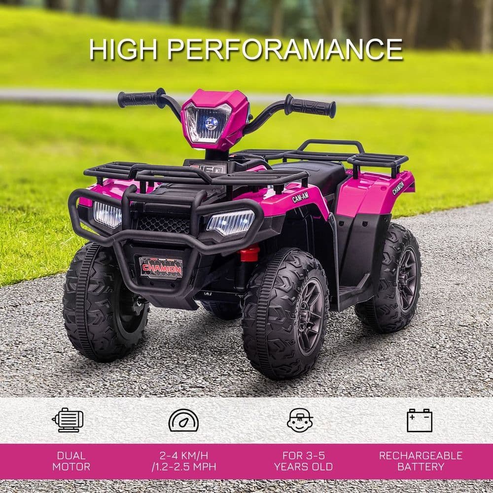 image-HOMCOM 12V Electric Quad Bike for Kids w/ LED Headlights, Music - Pink