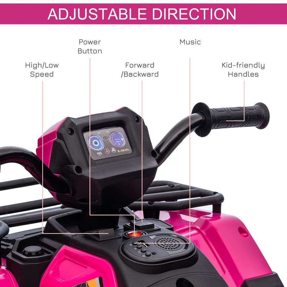 image-HOMCOM 12V Electric Quad Bike for Kids w/ LED Headlights, Music - Pink
