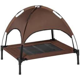 image-PawHut 76cm Elevated Dog Bed Cooling Raised Pet Cot UV Protection Canopy Coffee