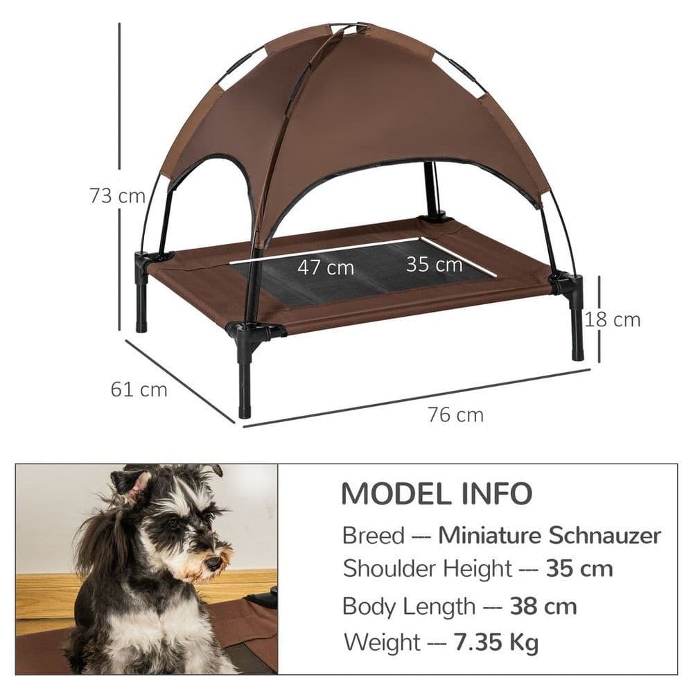 image-PawHut 76cm Elevated Dog Bed Cooling Raised Pet Cot UV Protection Canopy Coffee