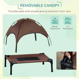 image-PawHut 76cm Elevated Dog Bed Cooling Raised Pet Cot UV Protection Canopy Coffee