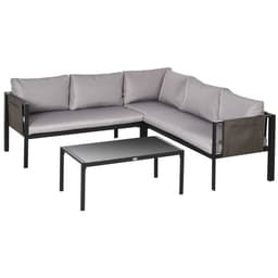 image-Outsunny 4 Piece Garden Furniture Set w/ Breathable Mesh Pocket, Light Grey