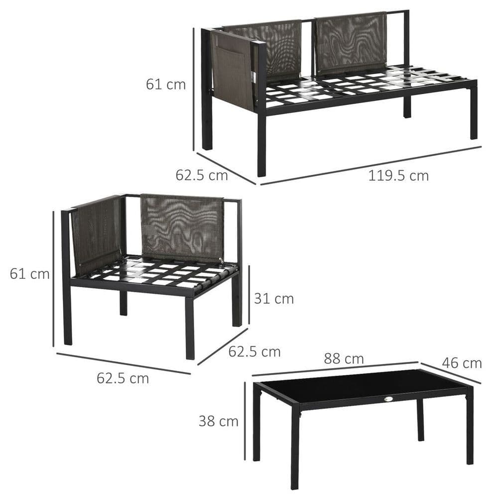 image-Outsunny 4 Piece Garden Furniture Set w/ Breathable Mesh Pocket, Light Grey