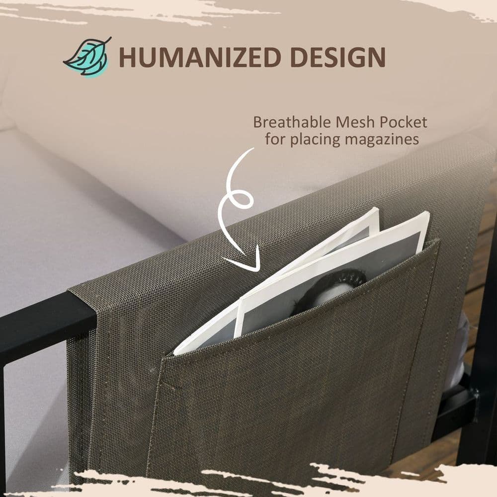 image-Outsunny 4 Piece Garden Furniture Set w/ Breathable Mesh Pocket, Light Grey