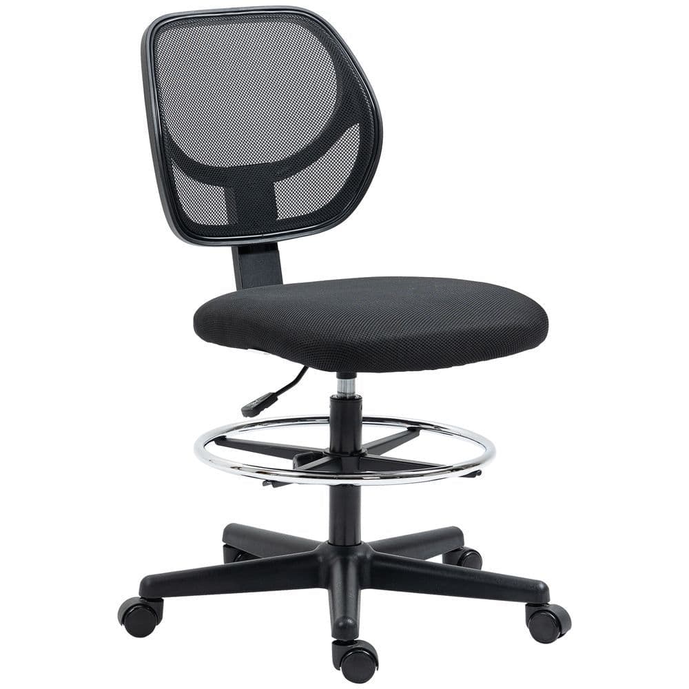 image-Vinsetto Draughtsman Chair Tall Office Chair w/ Adjustable Footrest Ring Black