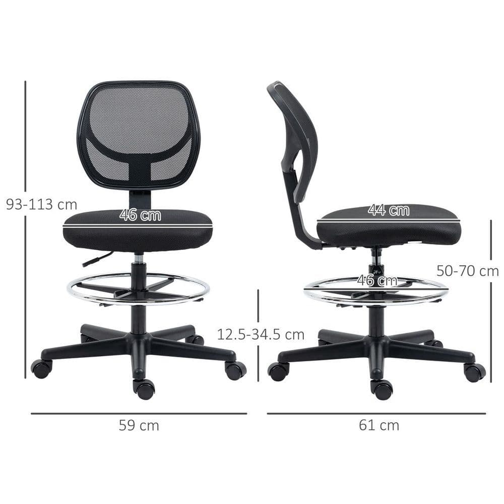 image-Vinsetto Draughtsman Chair Tall Office Chair w/ Adjustable Footrest Ring Black