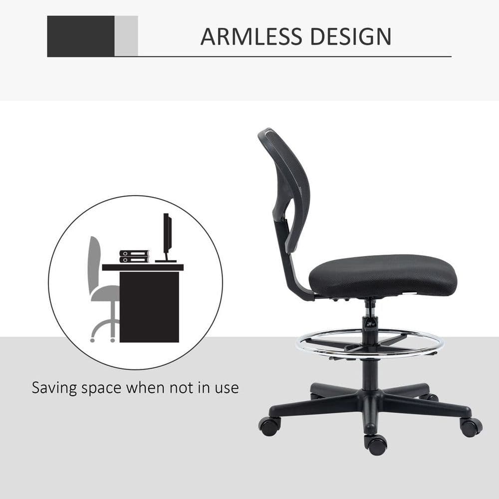 image-Vinsetto Draughtsman Chair Tall Office Chair w/ Adjustable Footrest Ring Black