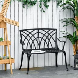 image-Outsunny 2-Seater Cast Aluminium Garden Bench Loveseat Ergonomic Armrest