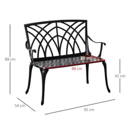 image-Outsunny 2-Seater Cast Aluminium Garden Bench Loveseat Ergonomic Armrest
