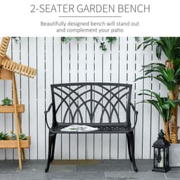 image-Outsunny 2-Seater Cast Aluminium Garden Bench Loveseat Ergonomic Armrest