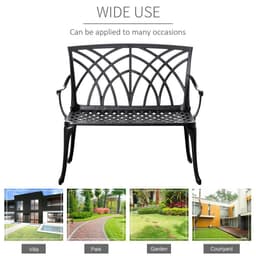 image-Outsunny 2-Seater Cast Aluminium Garden Bench Loveseat Ergonomic Armrest