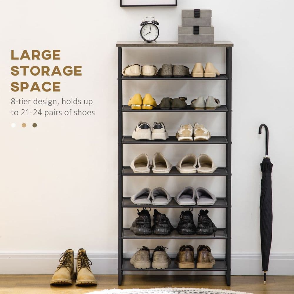 image-HOMCOM Shoe Rack, 8-tier Shoe Storage Shelf for 21-24 Pair Shoes for Entryway