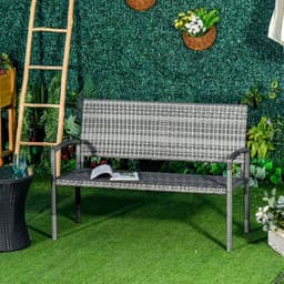 image-Outsunny Patio Rattan 2 Seater Garden Bench Love Seater Garden Armchair Grey