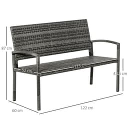 image-Outsunny Patio Rattan 2 Seater Garden Bench Love Seater Garden Armchair Grey