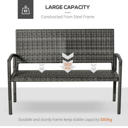 image-Outsunny Patio Rattan 2 Seater Garden Bench Love Seater Garden Armchair Grey
