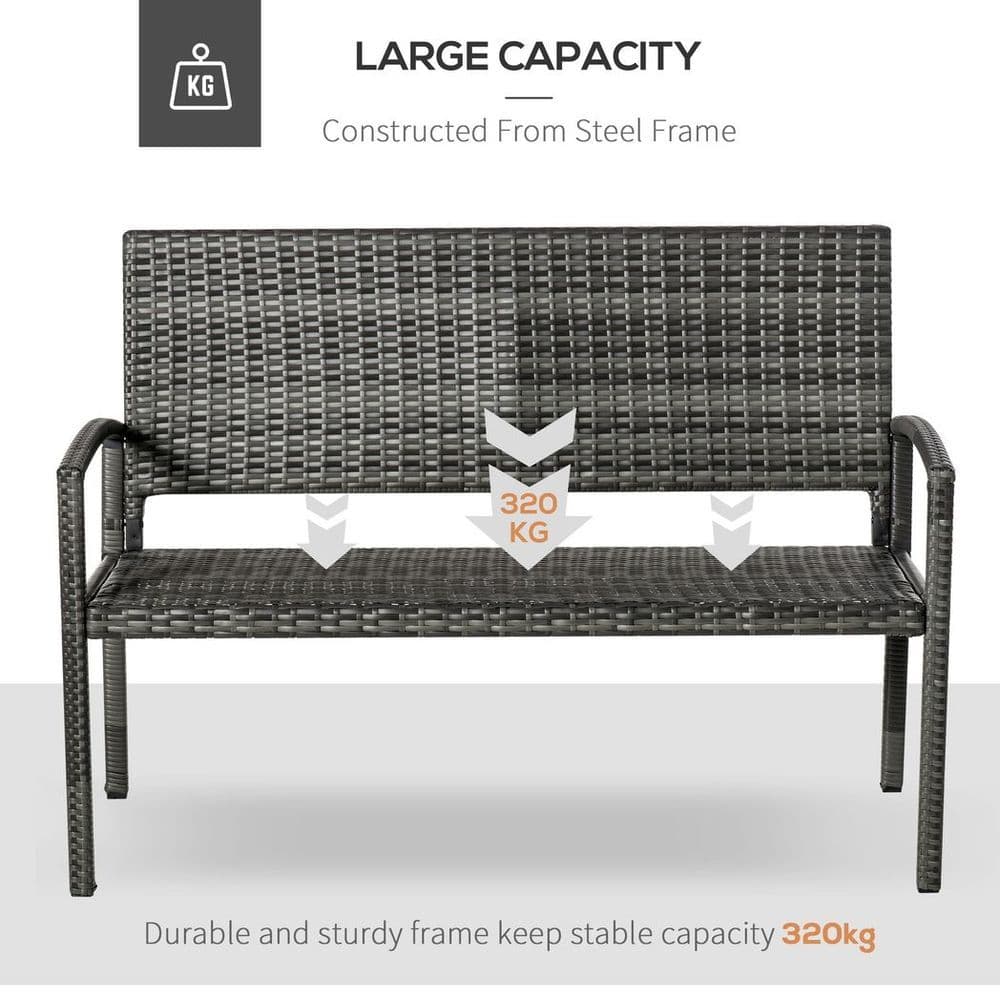 image-Outsunny Patio Rattan 2 Seater Garden Bench Love Seater Garden Armchair Grey