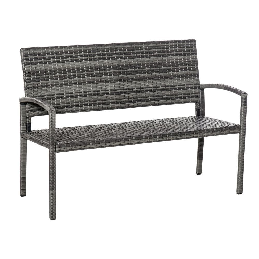 image-Outsunny Patio Rattan 2 Seater Garden Bench Love Seater Garden Armchair Grey