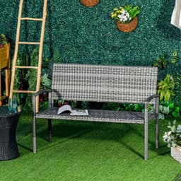 image-Outsunny Patio Rattan 2 Seater Garden Bench Love Seater Garden Armchair Grey