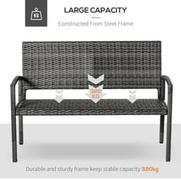 image-Outsunny Patio Rattan 2 Seater Garden Bench Love Seater Garden Armchair Grey
