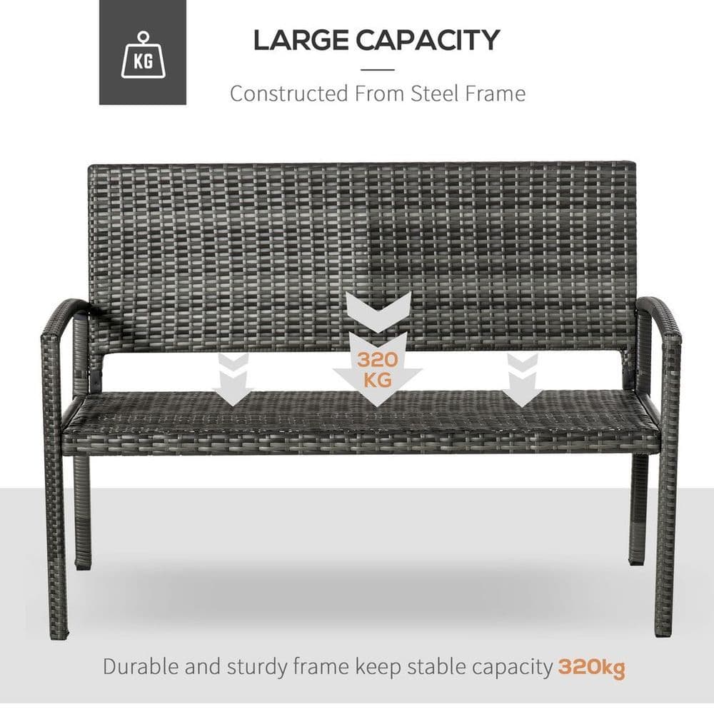 image-Outsunny Patio Rattan 2 Seater Garden Bench Love Seater Garden Armchair Grey