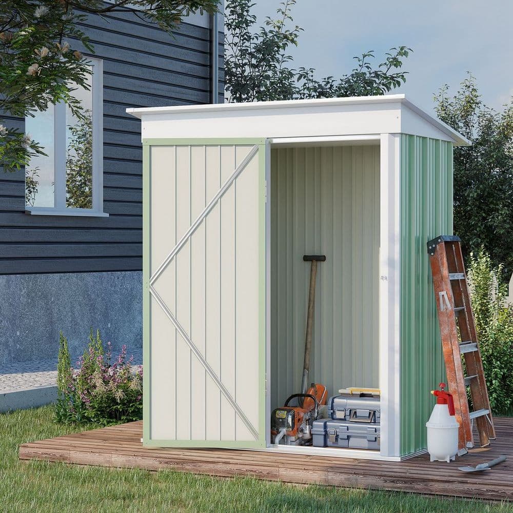 image-Outsunny Steel Garden Shed, Small Lean-to Shed for Bike Tool, 5x3 ft, Green