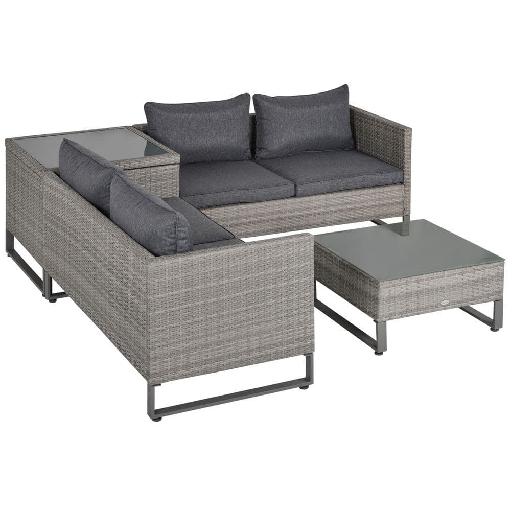 image-Outsunny 4 PCs Rattan Wicker Sofa Set Conservatory Furniture w/ Side Storage Box