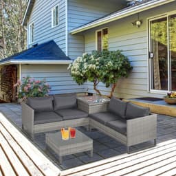 image-Outsunny 4 PCs Rattan Wicker Sofa Set Conservatory Furniture w/ Side Storage Box