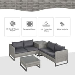 image-Outsunny 4 PCs Rattan Wicker Sofa Set Conservatory Furniture w/ Side Storage Box
