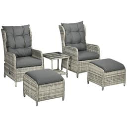 image-Outsunny Recliner Rattan Sun Lounger w/ Two-tier Table & Cushions, Mixed Grey